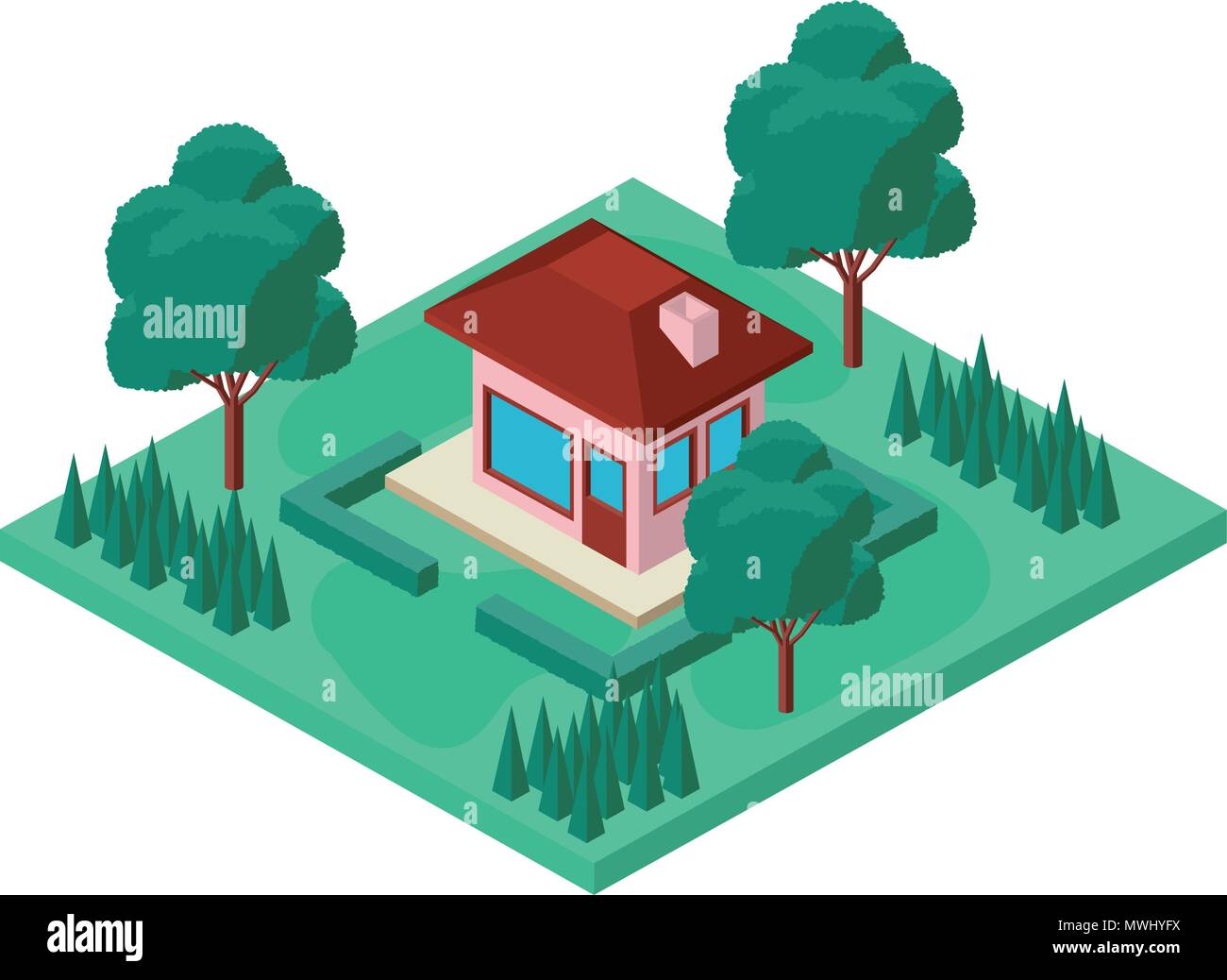 exterior house with landscape isometric icon Stock Vector Image & Art ...