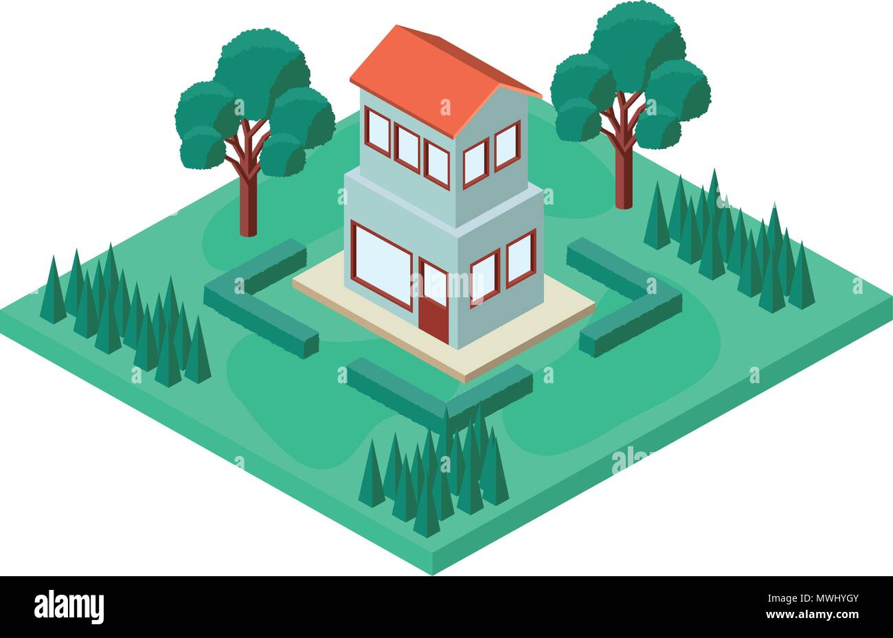 exterior house with landscape isometric icon Stock Vector Image & Art ...