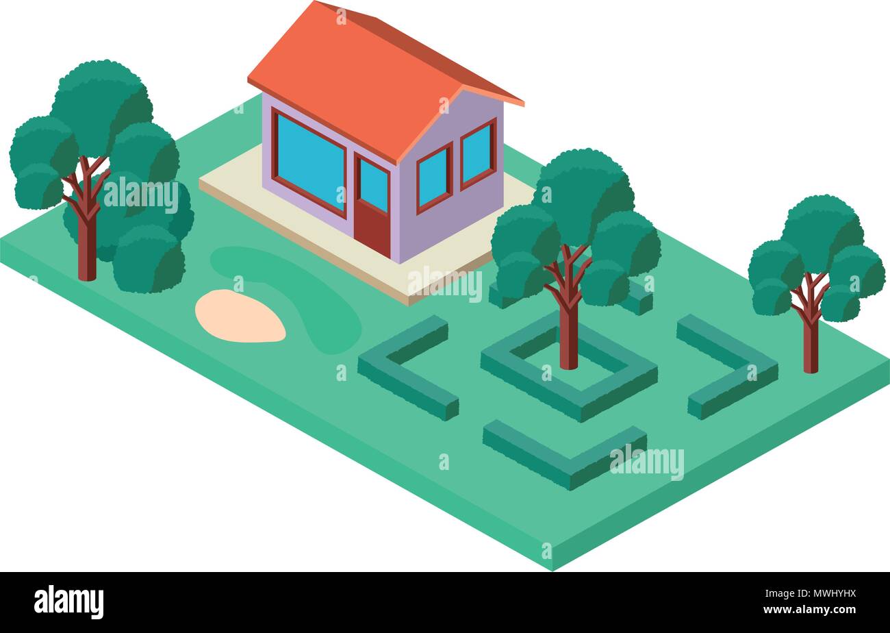 exterior house with landscape isometric icon Stock Vector Image & Art ...