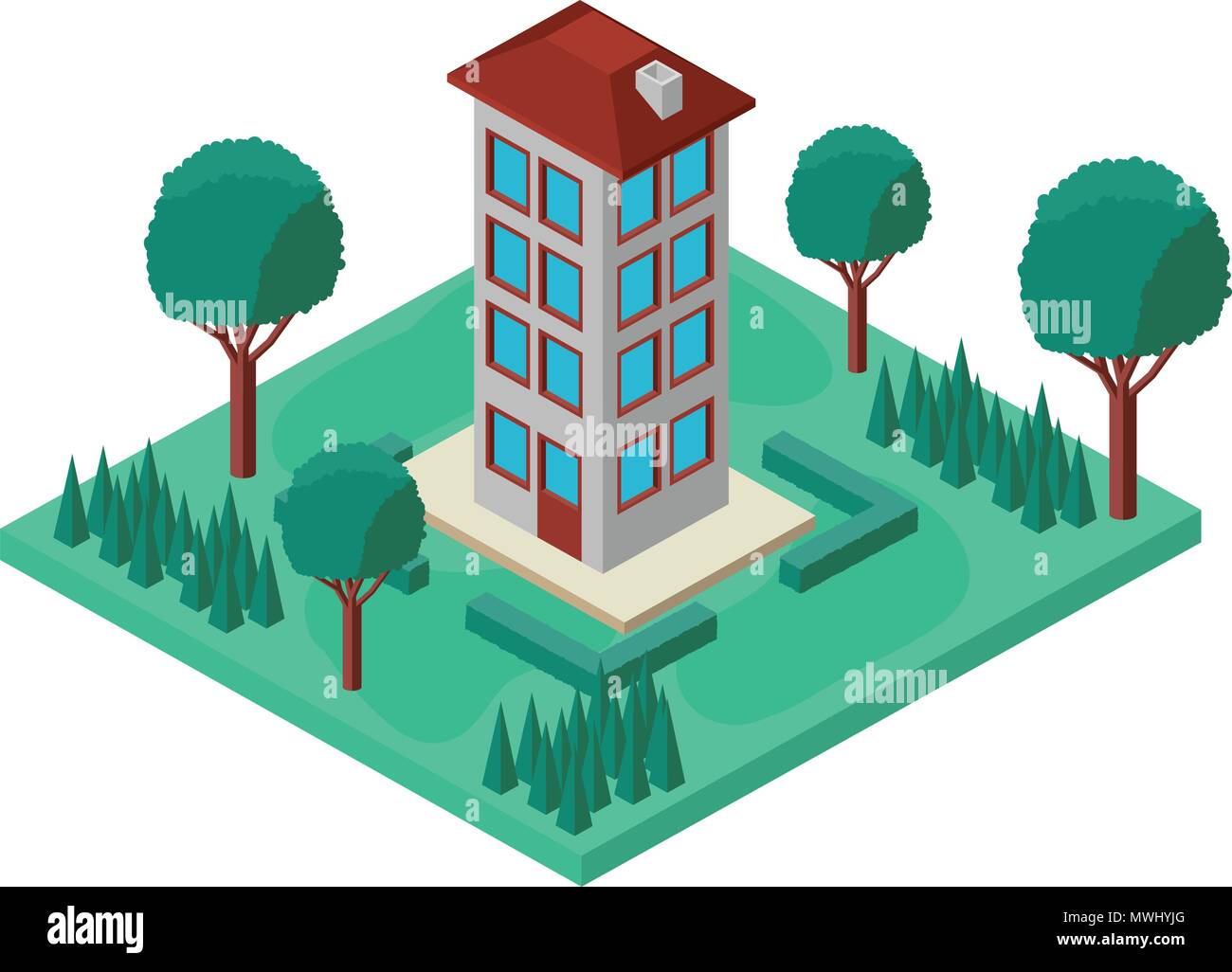building with landscape isometric icon Stock Vector Image & Art - Alamy