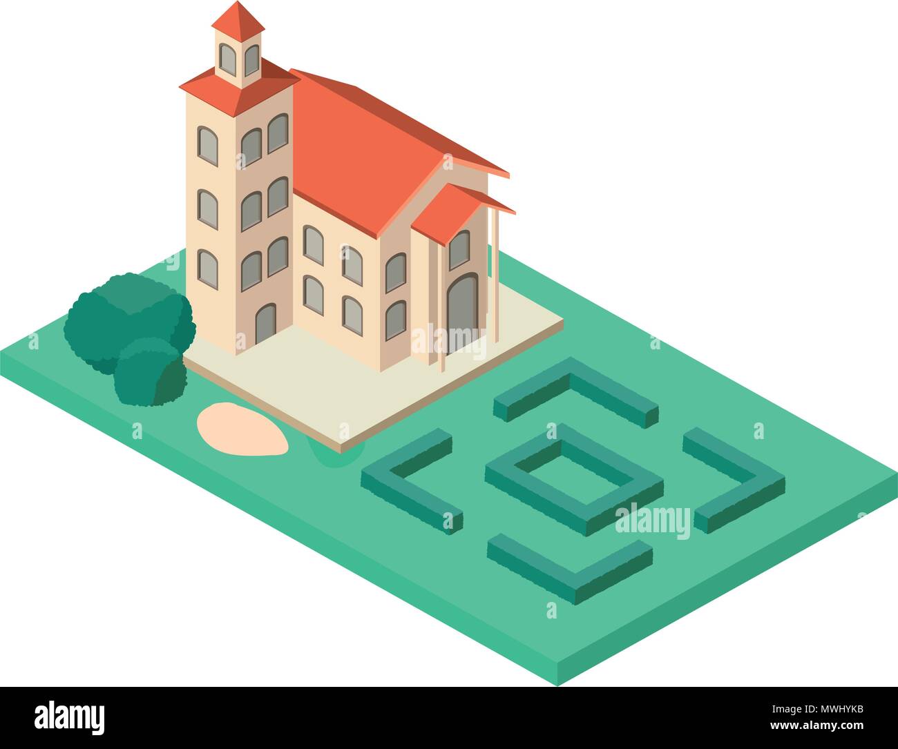 school building with landscape isometric icon Stock Vector Image & Art ...