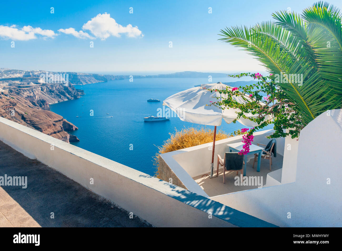 Outlook over Caldera of Santorini, Cyclades Islands, Greece Stock Photo