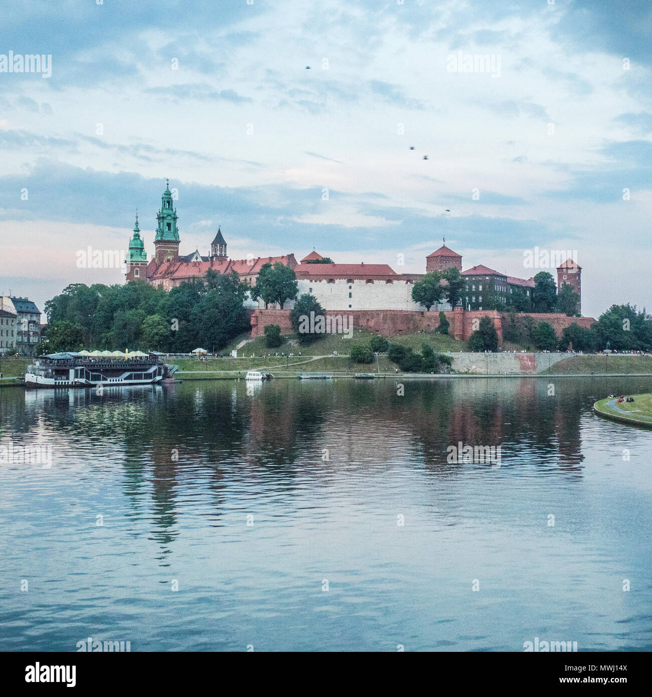 Wawel Royal Castle alongside the Vistula River, Krakow, Poland. Stock Photo