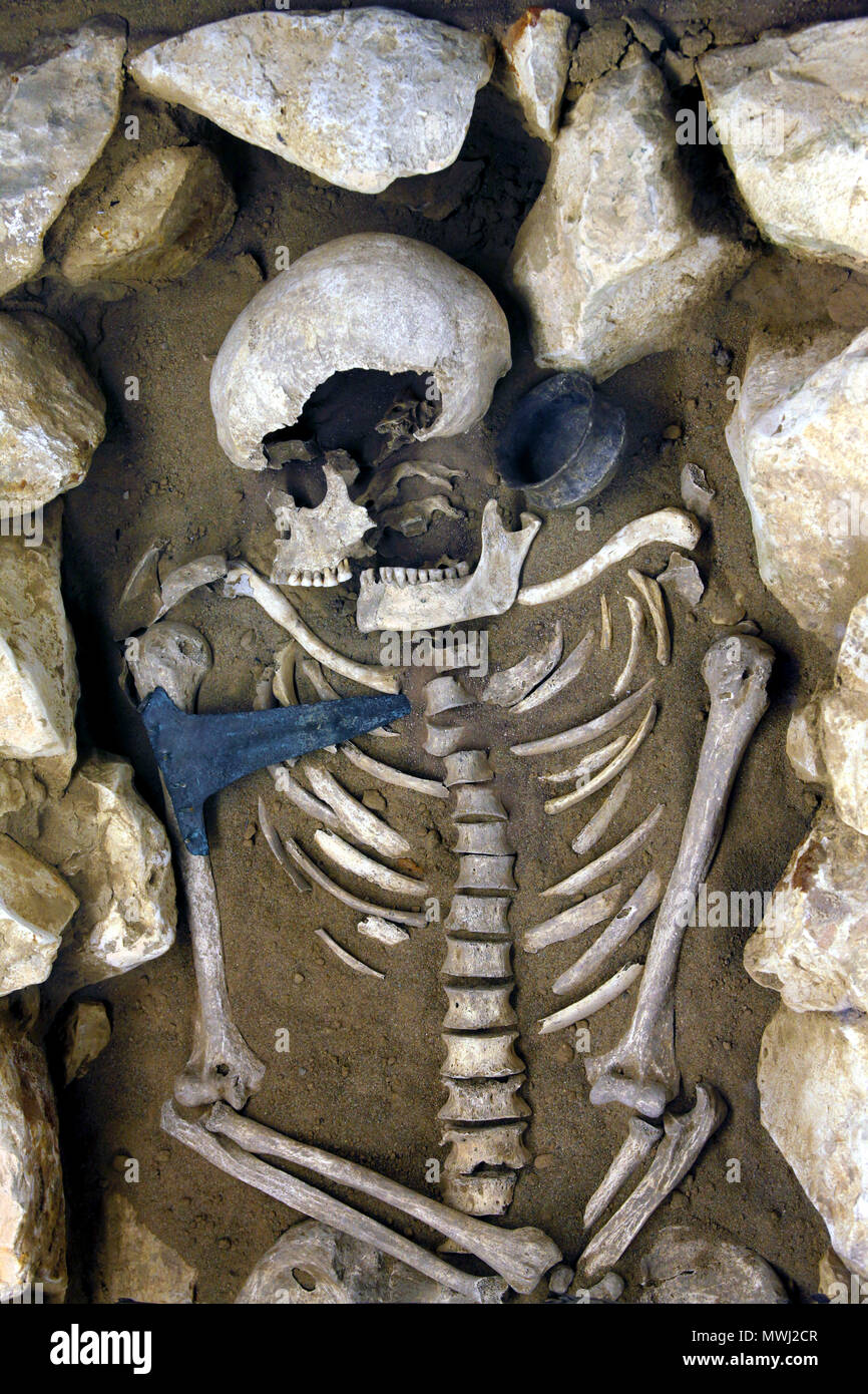 Reconstruction of a burial site / grave, Museo Arqueológico de Alicante - MARQ / Archaeological Museum of Alicante, Comunidad Valenciana, Spain Stock Photo