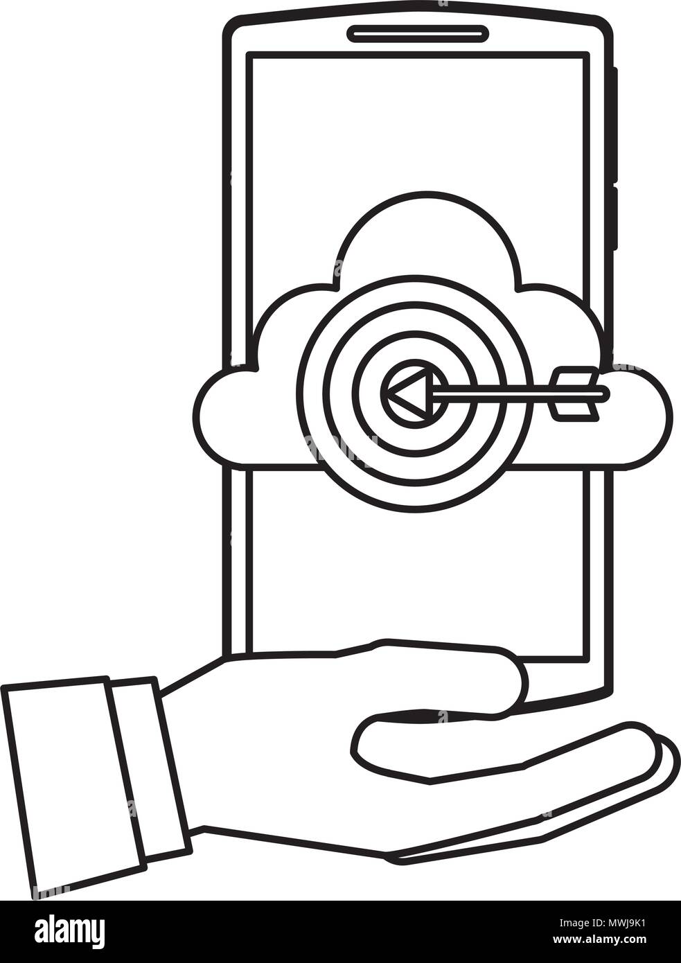 hand holding smartphone with cloud storage target startup vector ...