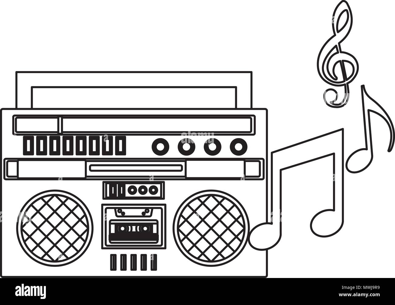 retro vintage boombox radio cassette note music vector illustration
