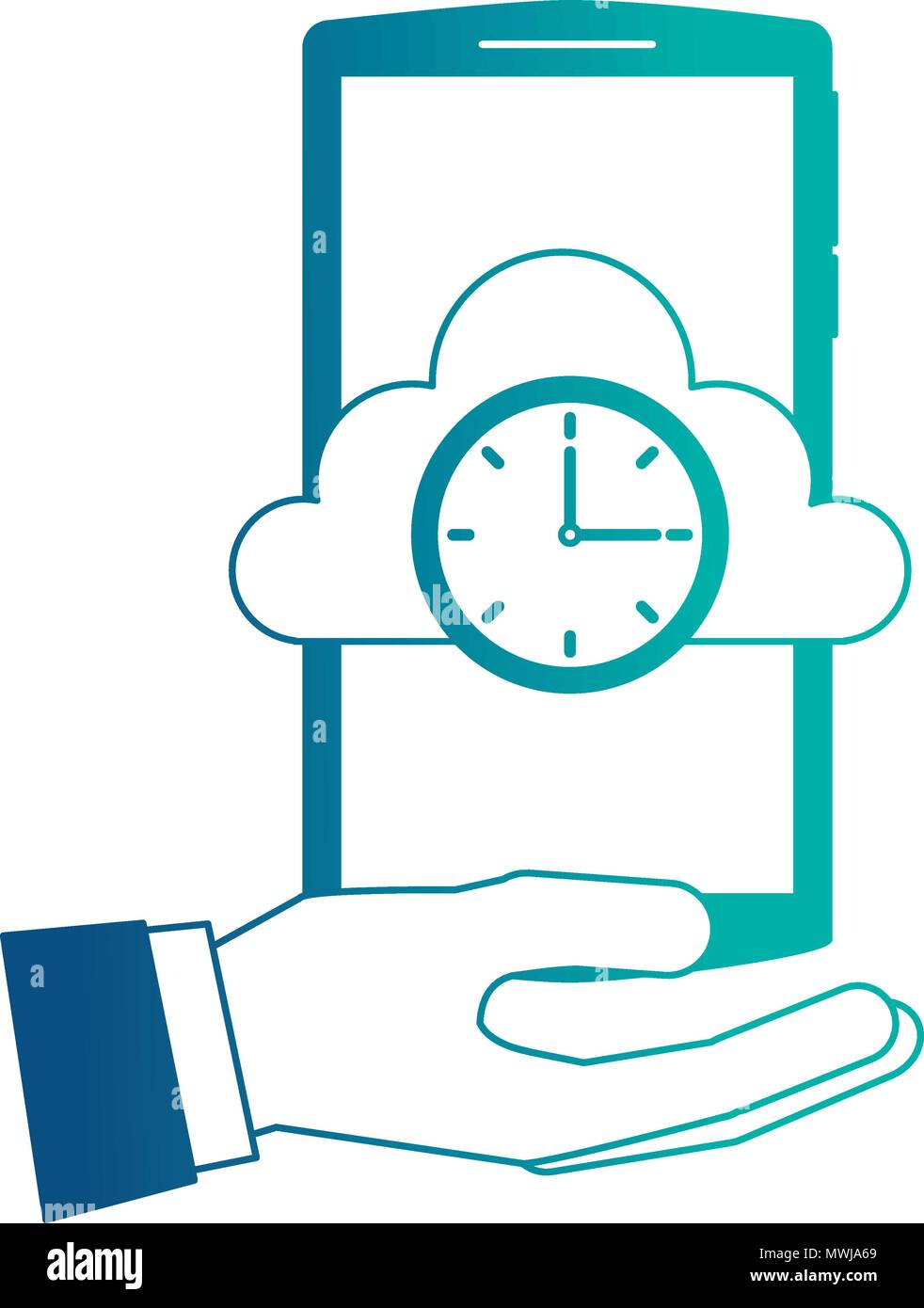 hand holding smartphone with cloud storage clock time business vector ...