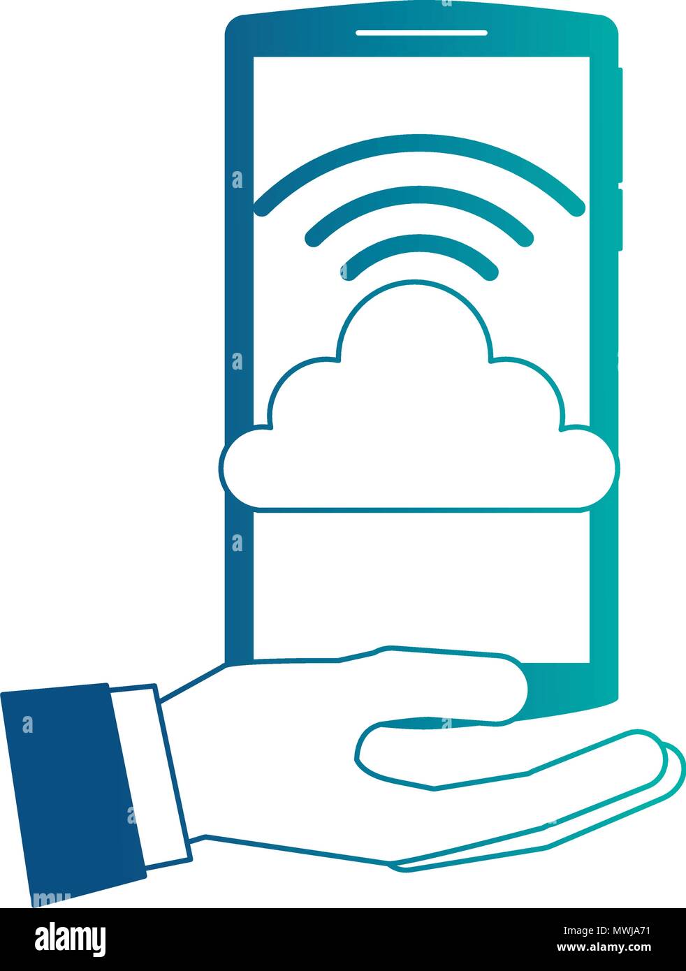 hand holding smartphone with cloud storage internet wifi vector ...
