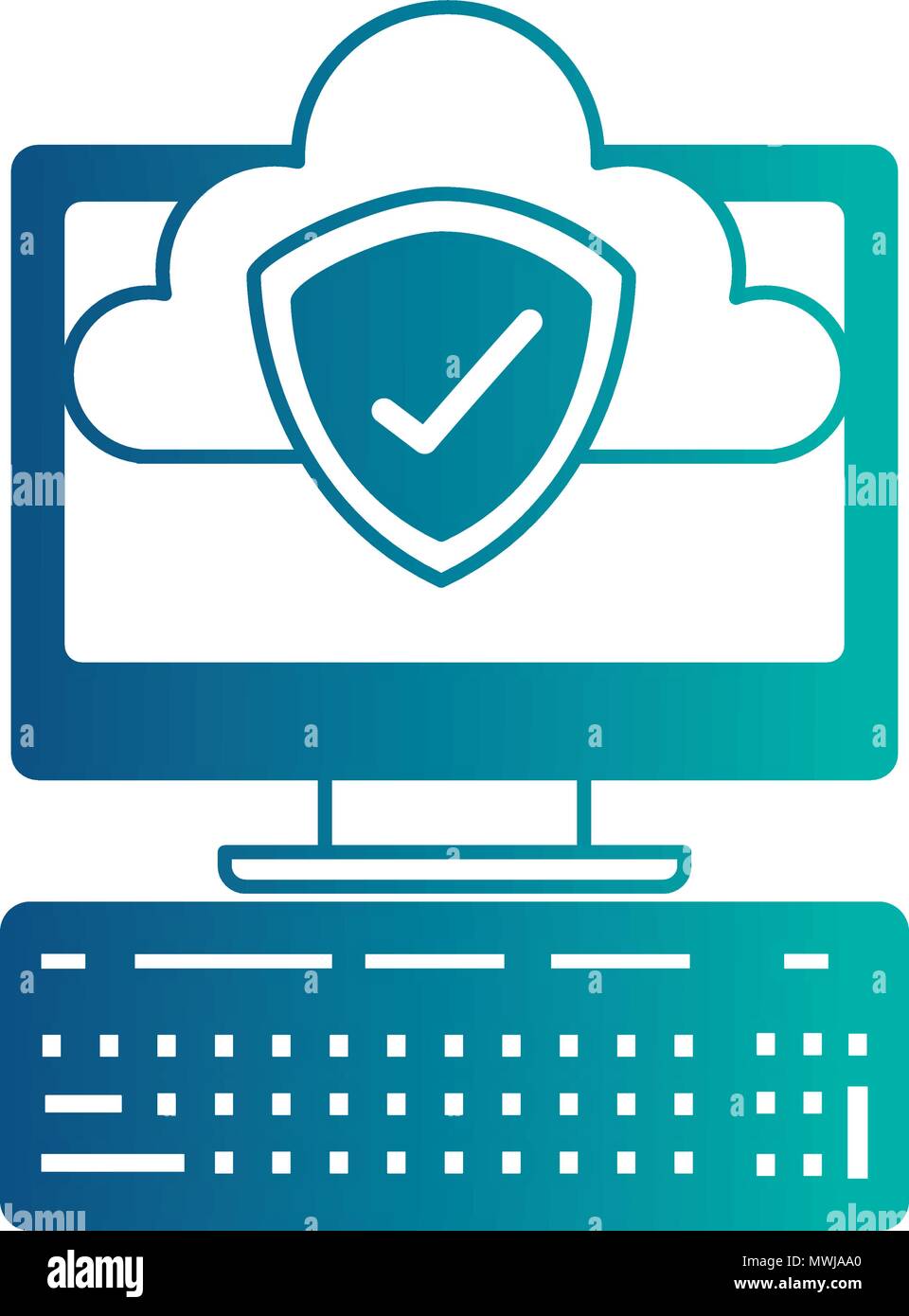 computer cloud storage shield protection checkmark vector illustration Stock Vector