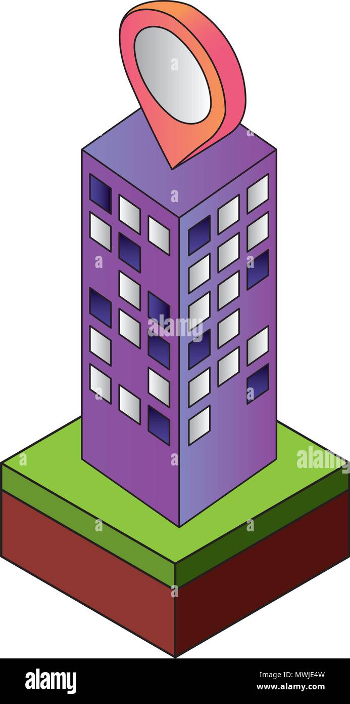 building cityscape with pin location isometric icon vector illustration ...