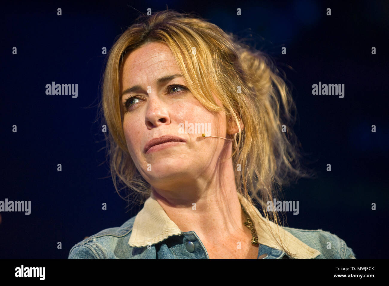 Eve Myles Welsh actress speaking on stage at Hay Festival 2018 Hay-on-Wye Powys Wales UK Stock Photo