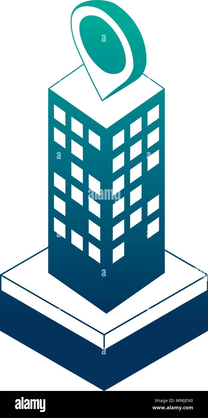 building cityscape with pin location and people isometric icon vector ...