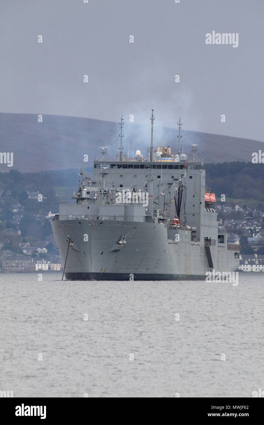 USNS William McLean (T-AKE-12), a Lewis and Clark-class support vessel operated by the US Navy, during the early stages of Exercise Joint Warrior 18-1 Stock Photo