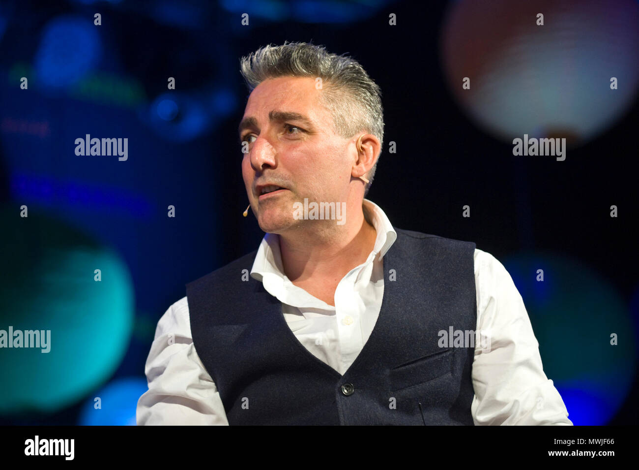 Matthew Hall screenwriter and novelist speaking on stage at Hay Festival 2018 Hay-on-Wye Powys Wales UK Stock Photo