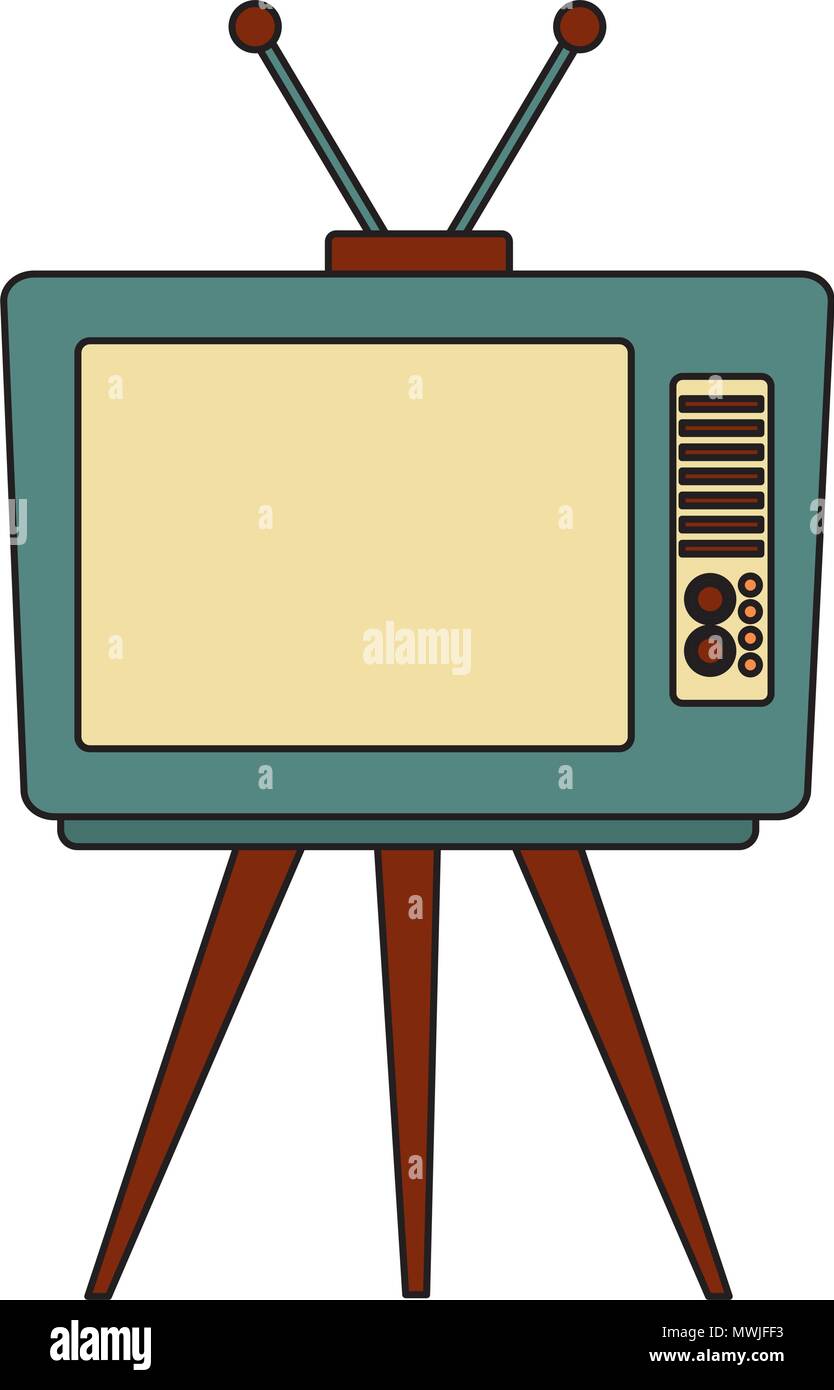 vintage retro television device on table vector illustration Stock ...