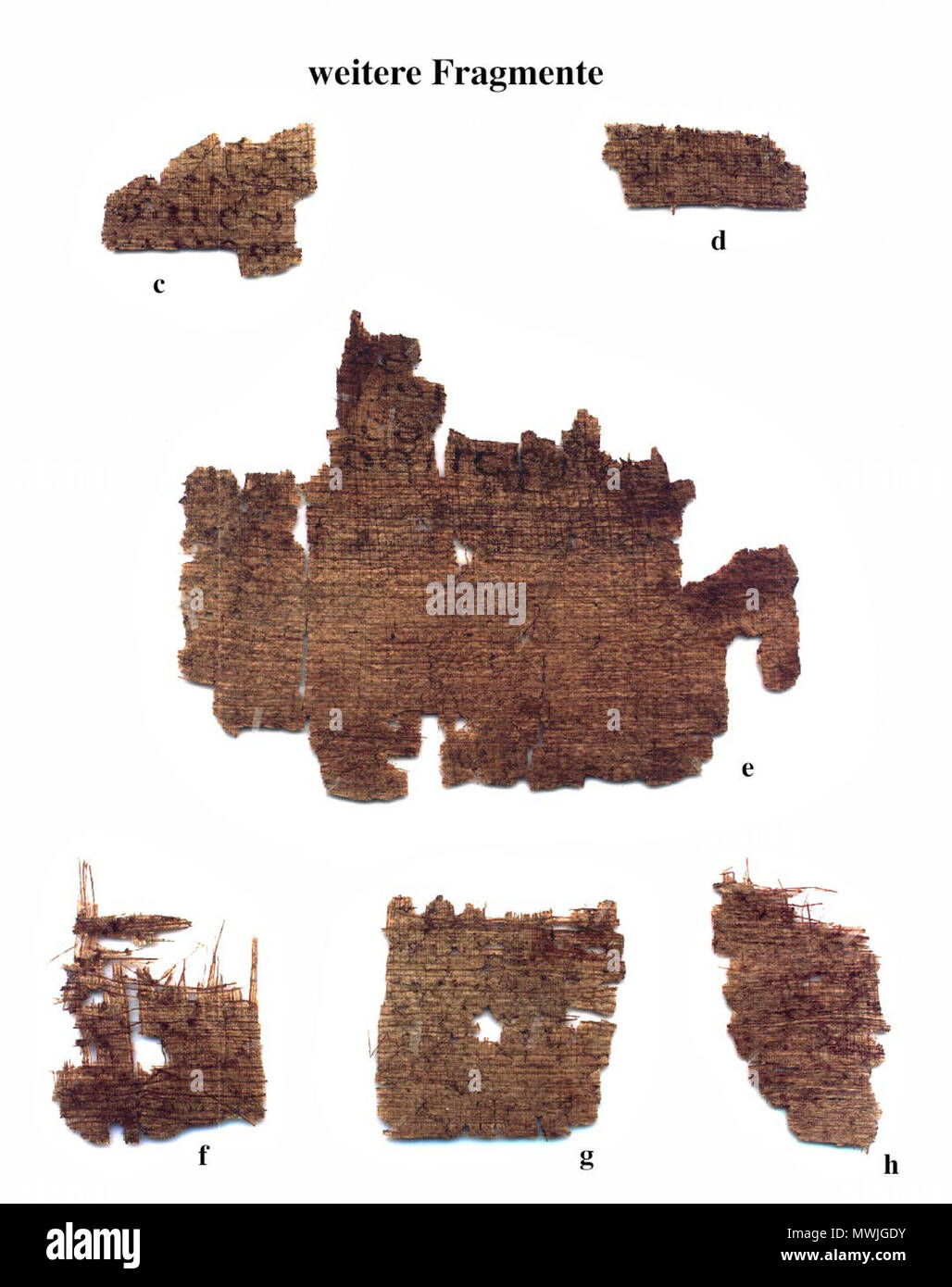 . English: Fragments of the Epistle to the Romans . 3rd century. Unknown 467 Papyrus 40, Fr. c - h Stock Photo