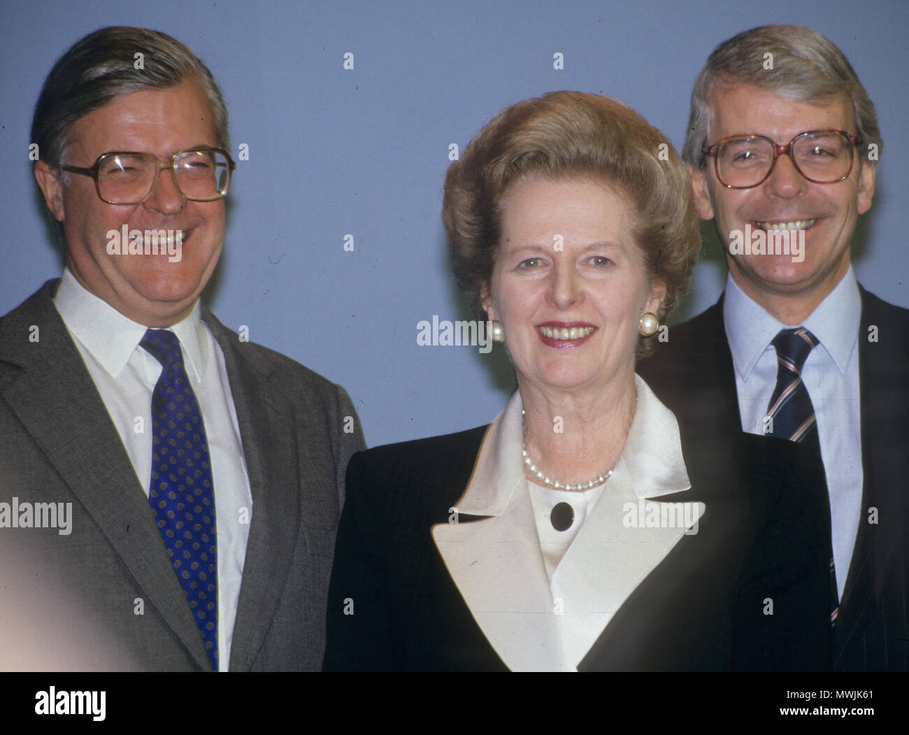 MARGARET THATCHER (1925-2013) Conservative Party leader in 1990 with John Major at right and Kenneth Baker Stock Photo