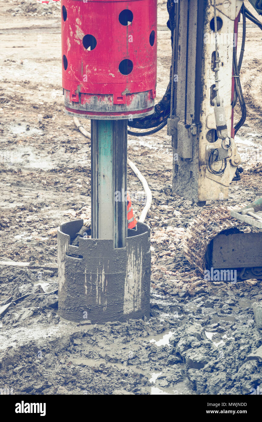 Drilling pile for foundation with bore pile rig machine at the