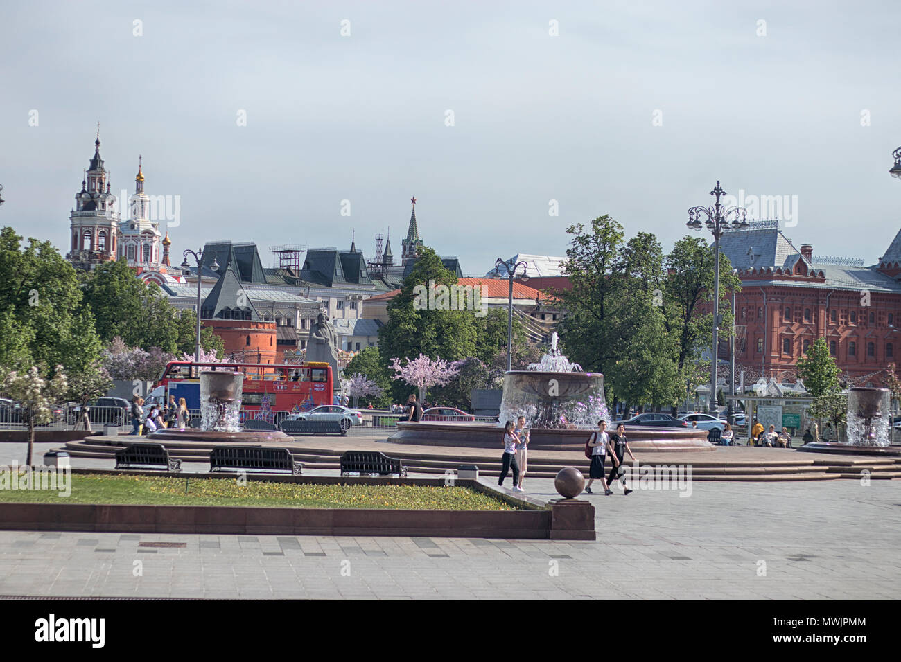 Moscow, Russia, May, 08, 2018. the Theatre square on the background of the hotel 'Metropol' in the center of Moscow Stock Photo