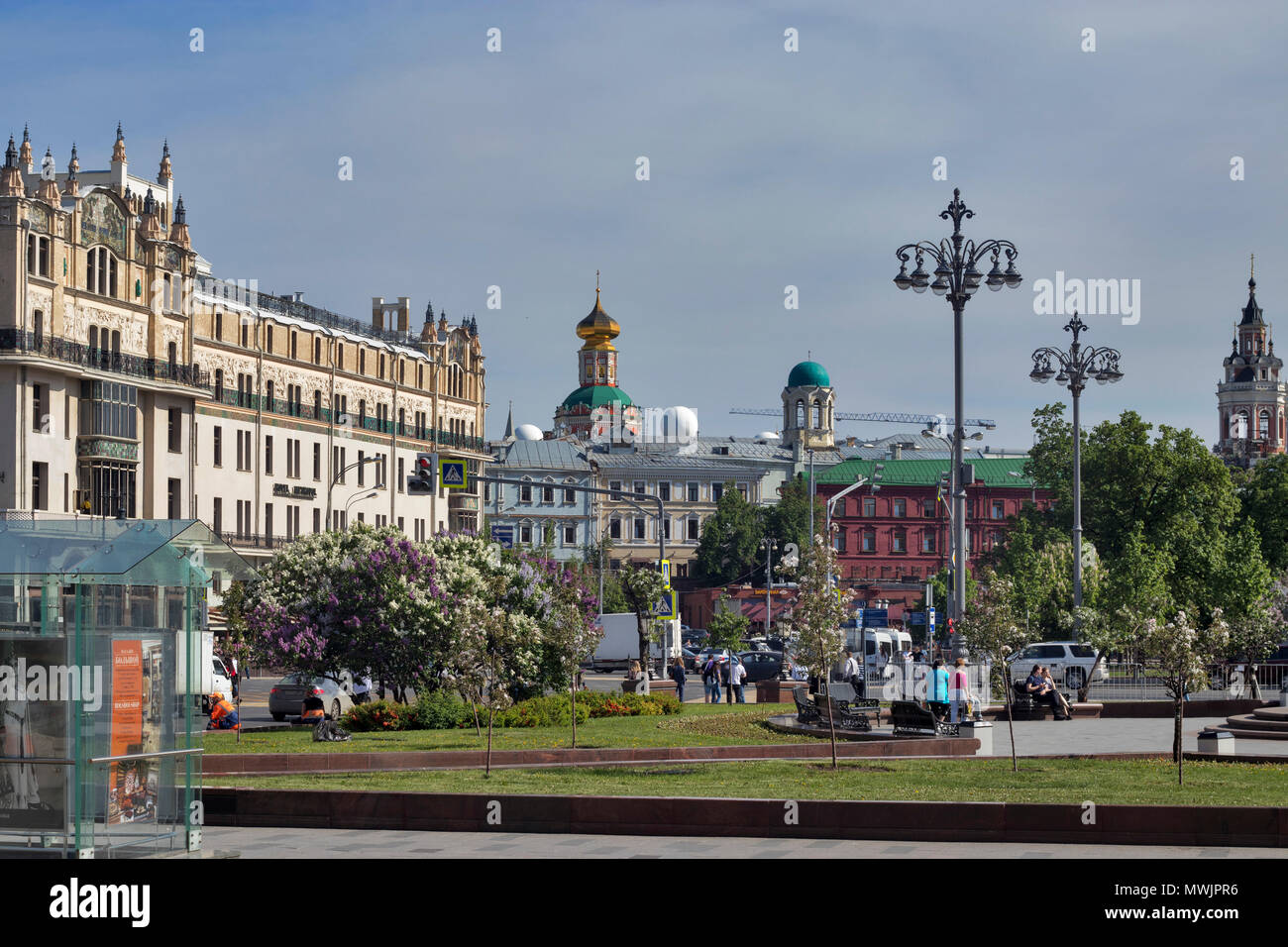 Moscow, Russia, May, 08, 2018. the Theatre square on the background of the hotel 'Metropol' in the center of Moscow Stock Photo
