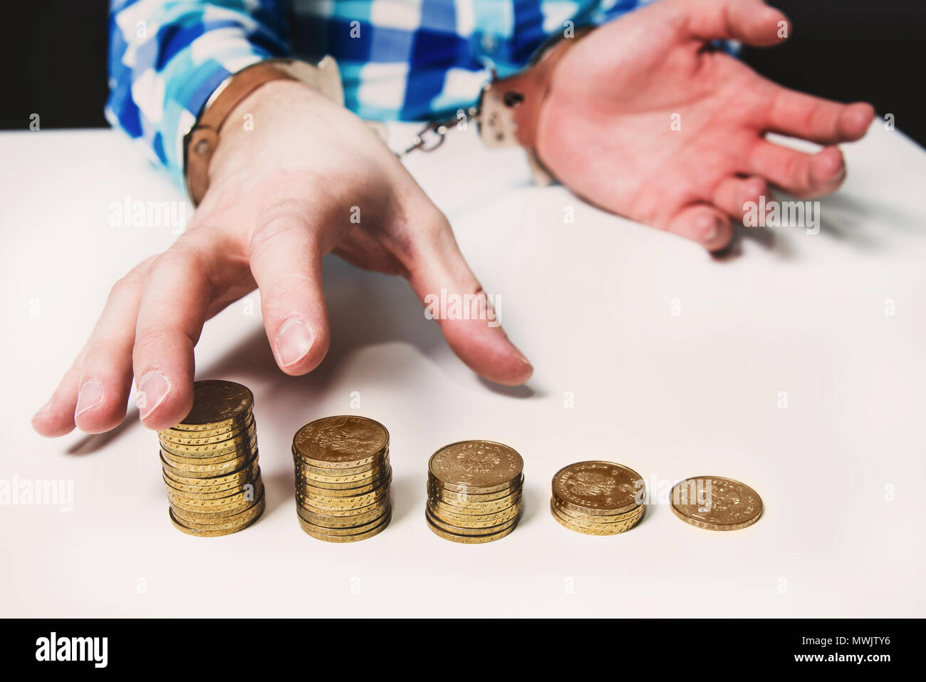 Prison and punishment for financial fraud concept. Theft of money