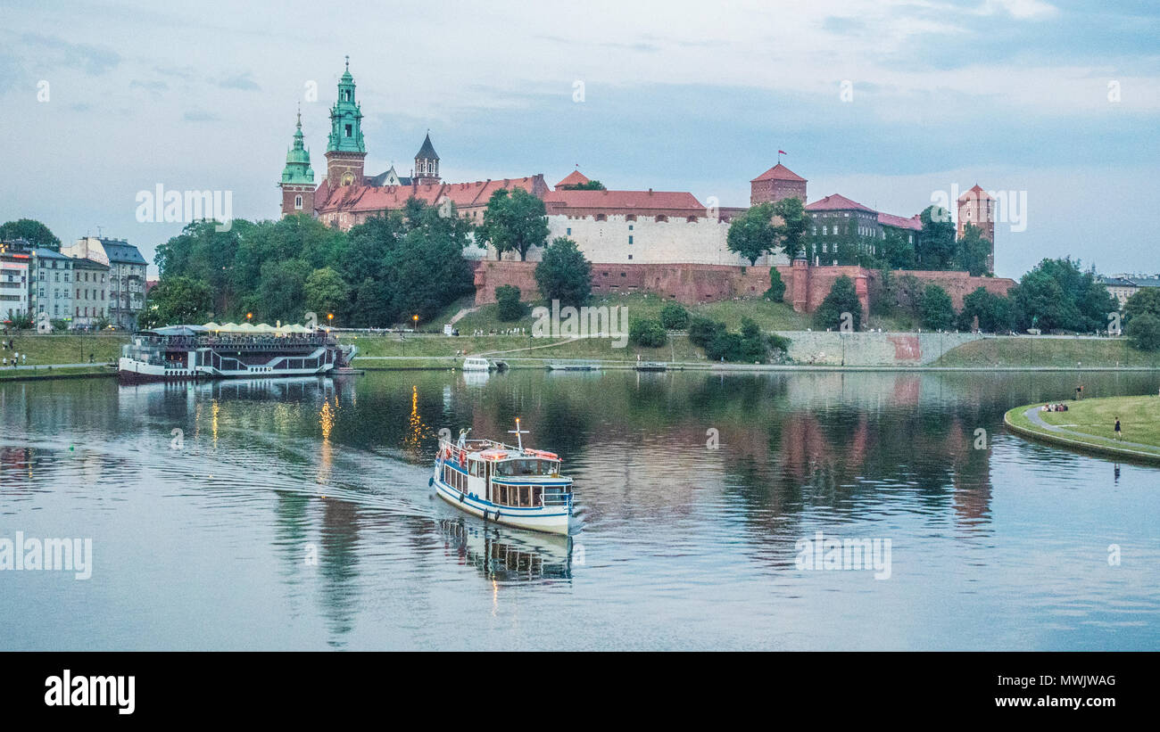 Wawel Royal Castle alongside the Vistula River, Krakow, Poland Stock Photo