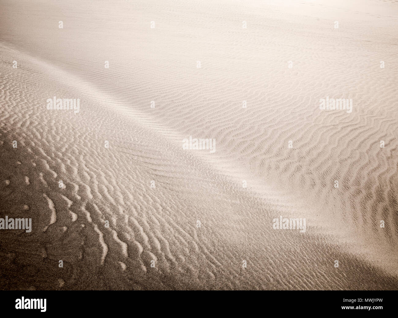 sand and wind patterns on dune surface. Pattern is formed by two types ...