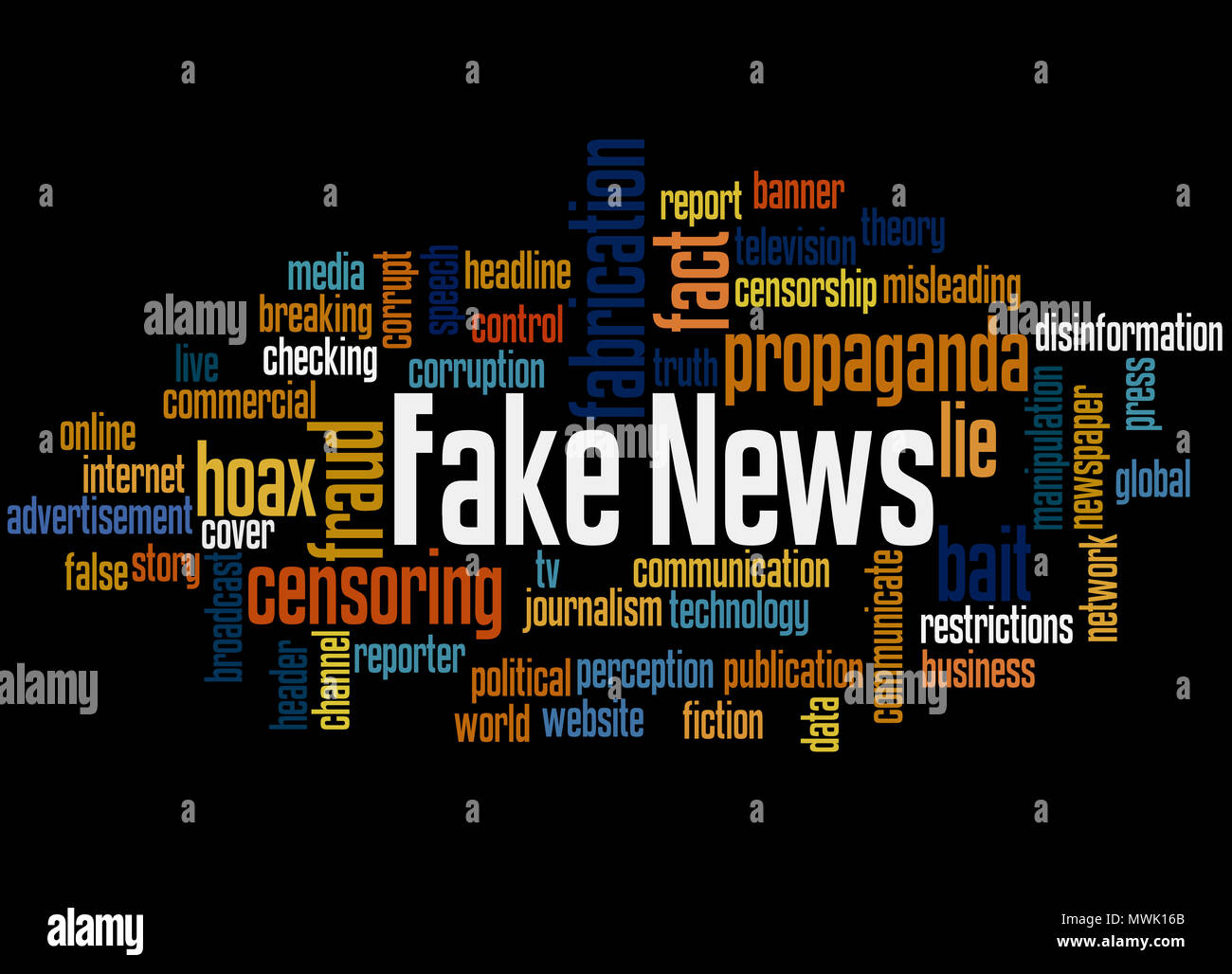 Fake news word cloud concept on black background Stock Photo Alamy