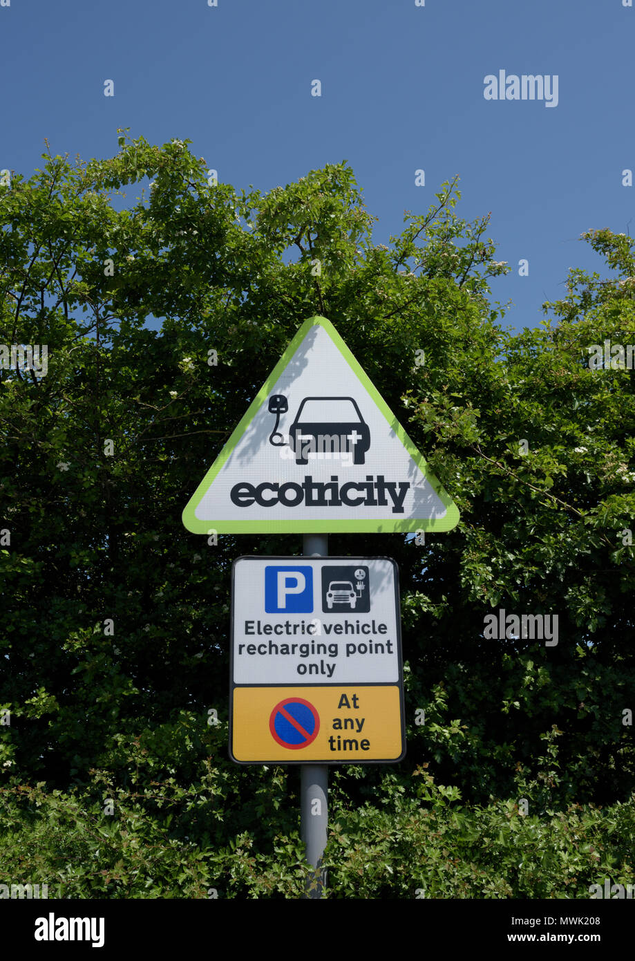 Ecotricity Electric car charging point information signs with foliage
