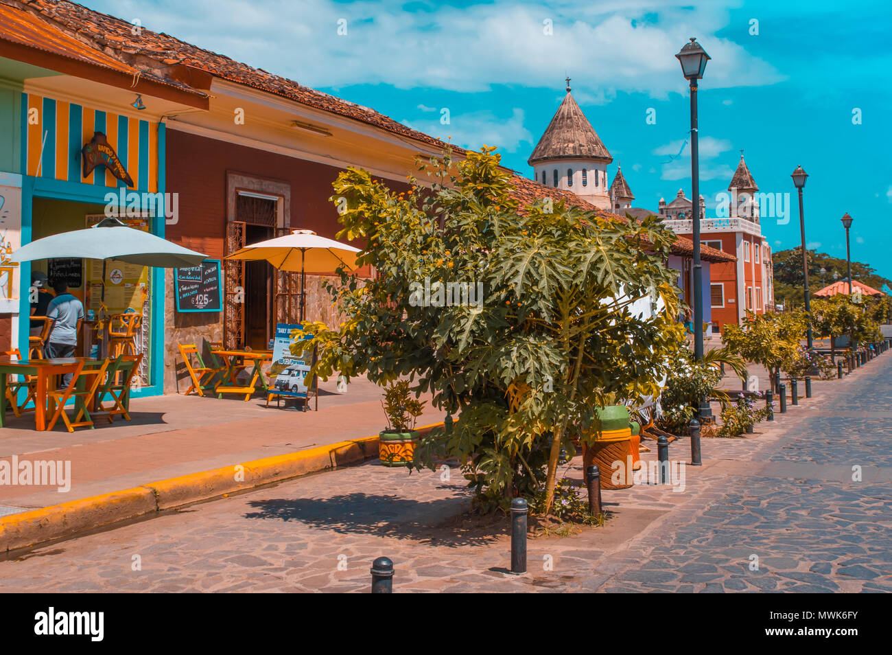 GRANADA, NICARAGUA APRIL 28, 2016 Outdoor view of restaurants in a
