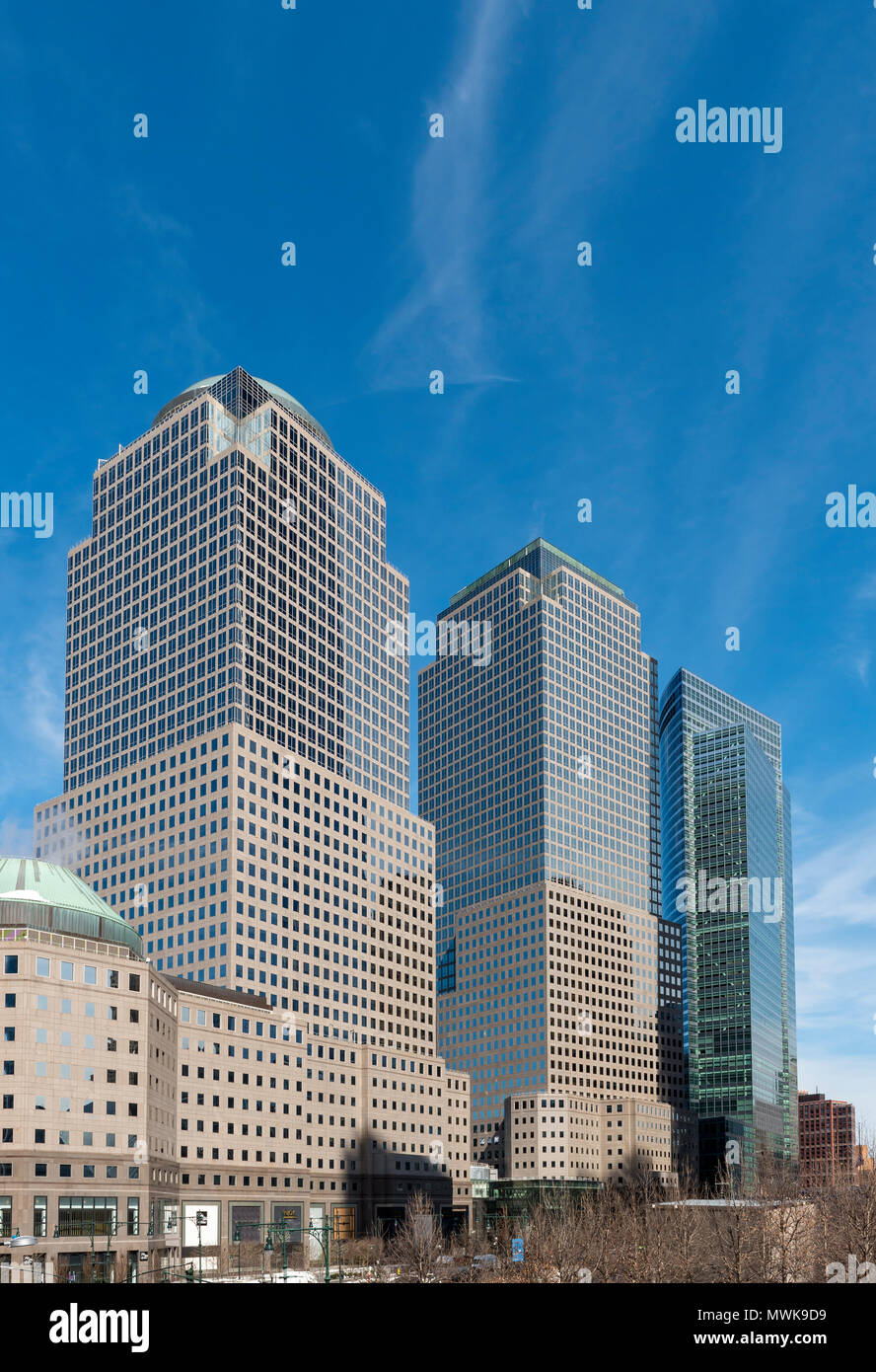 225 Liberty Street, 200 Vesey Street and 200 West Street buildings (World Financial Center), New York City, USA Stock Photo