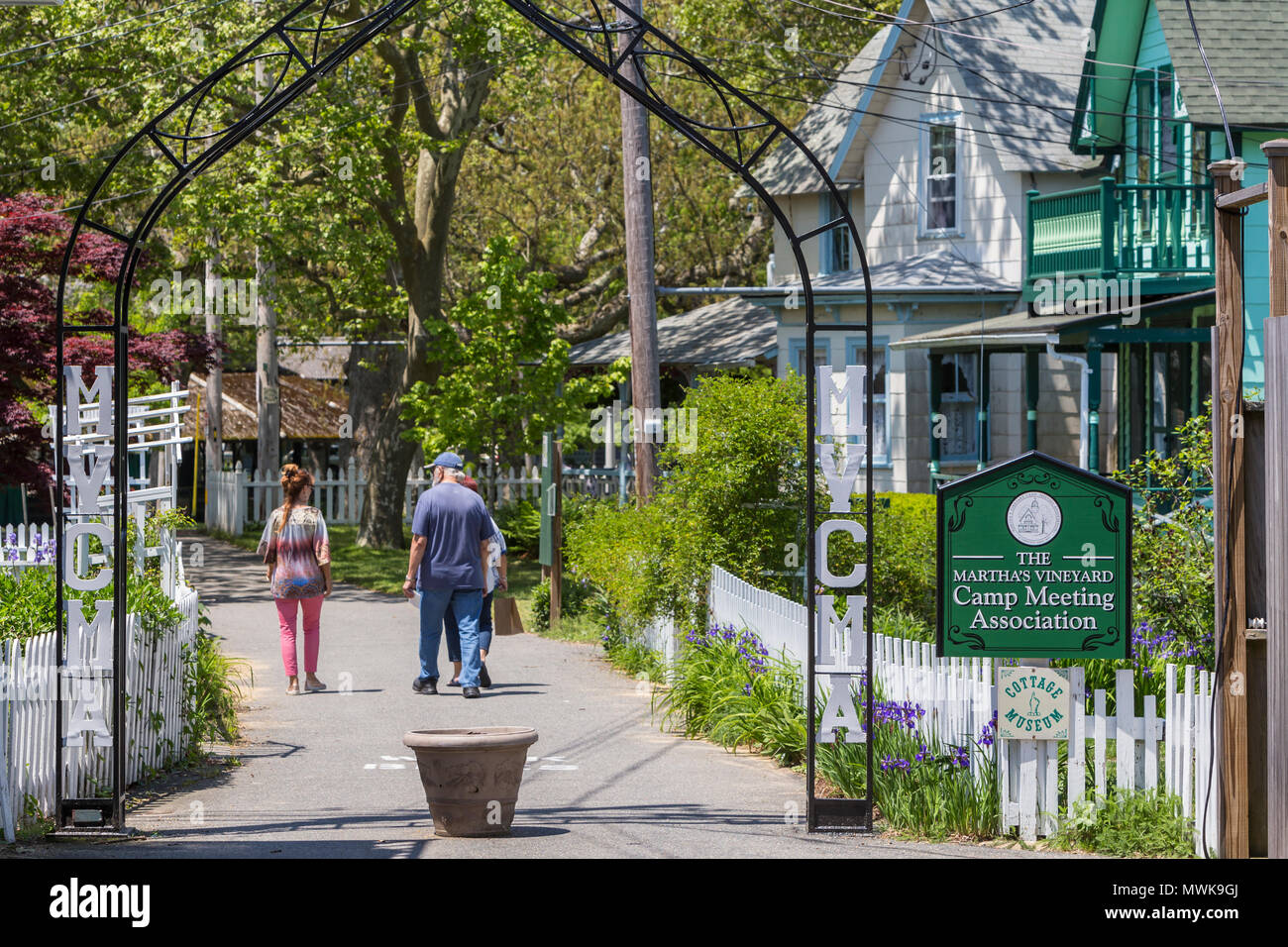 One of the entrances to the Martha's Vineyard Camp Meeting Association (MVCMA) aka 'Wesleyan Grove' in Oak Bluffs, Massachusetts. Stock Photo