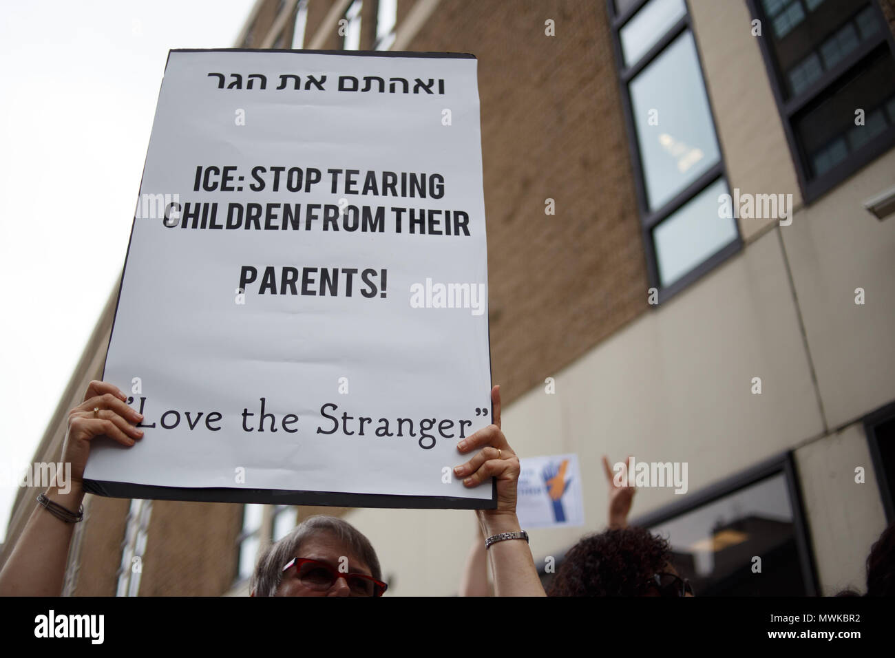 Philadelphia, United States. 01st June, 2018. Protestor holds a sign at a rally near the city's ICE (Immigration and Customs Enforcement) office, organized by the ACLU in opposition to new Trump administration policies which separate children entering the country from their parents or accompanying family members. Credit: Michael Candelori/Pacific Press/Alamy Live News Stock Photo