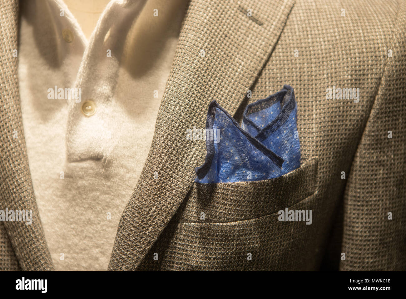 Dummy wearing suit close up pocket handkerchief Tuxedo Blazer Jacket