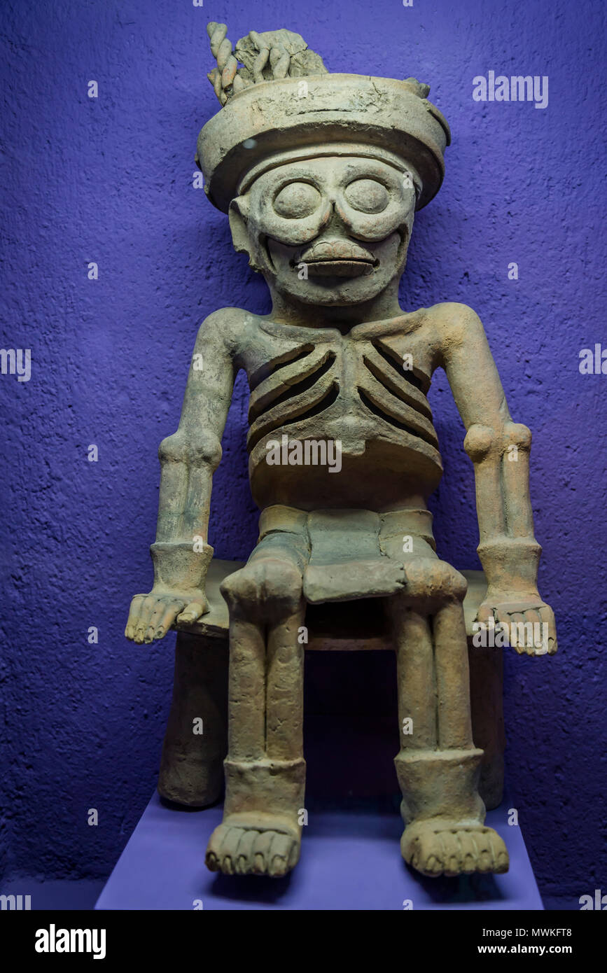 Pre-Hispanic Art Museum Rufino Tamayo, Sculpture of God of Death siting on his throne, Classic period of Veracruz, 200-700 AD, Oaxaca, Mexico Stock Photo