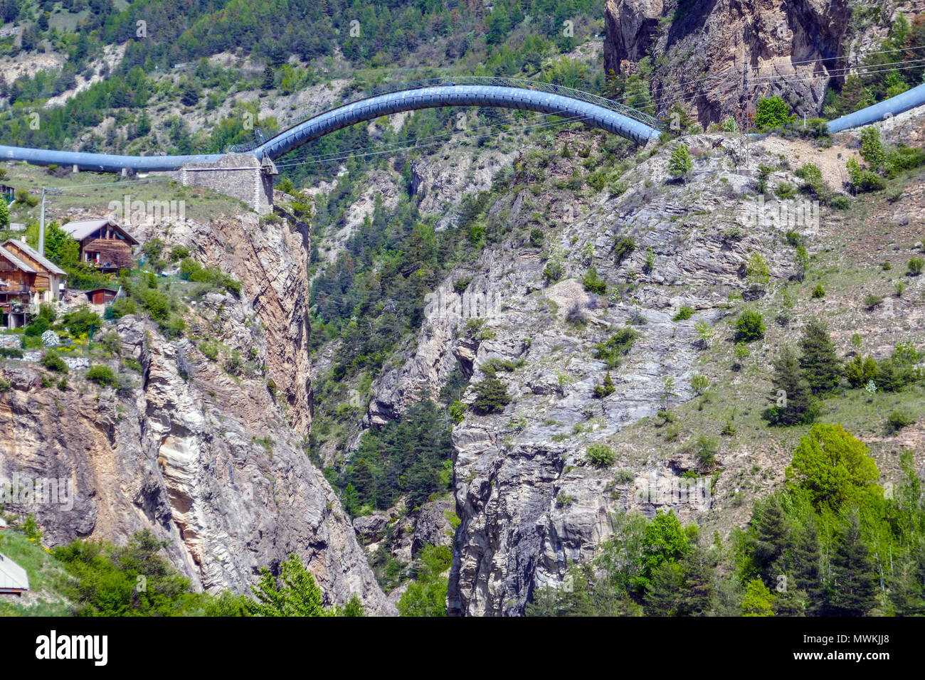 Tunnel bridge for carrying water across Durance for Hydroelectric power station Stock
