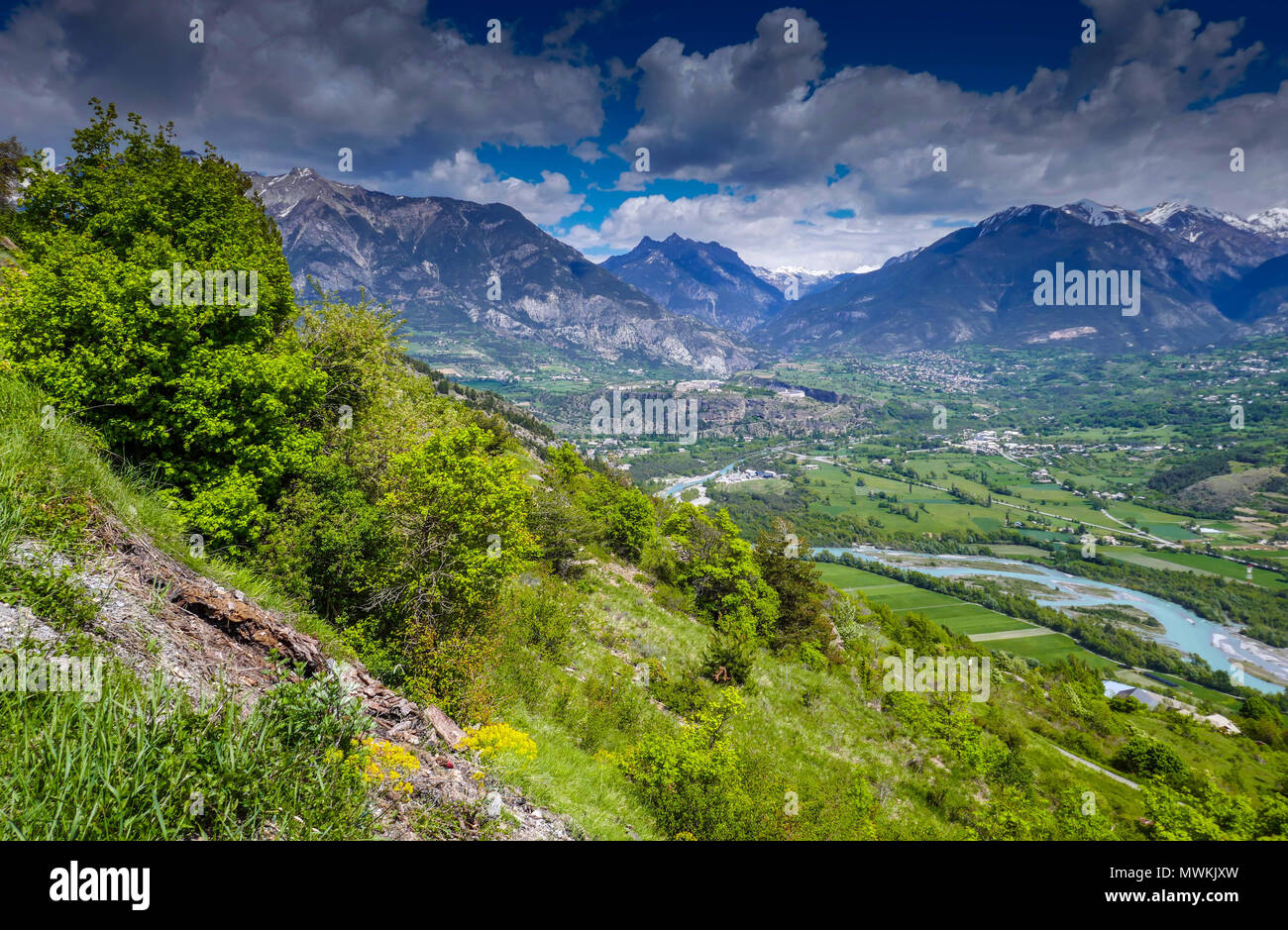 The fort of Mont-Dauphin in the Durance Valley, seen from the other side of the valley Stock Photo