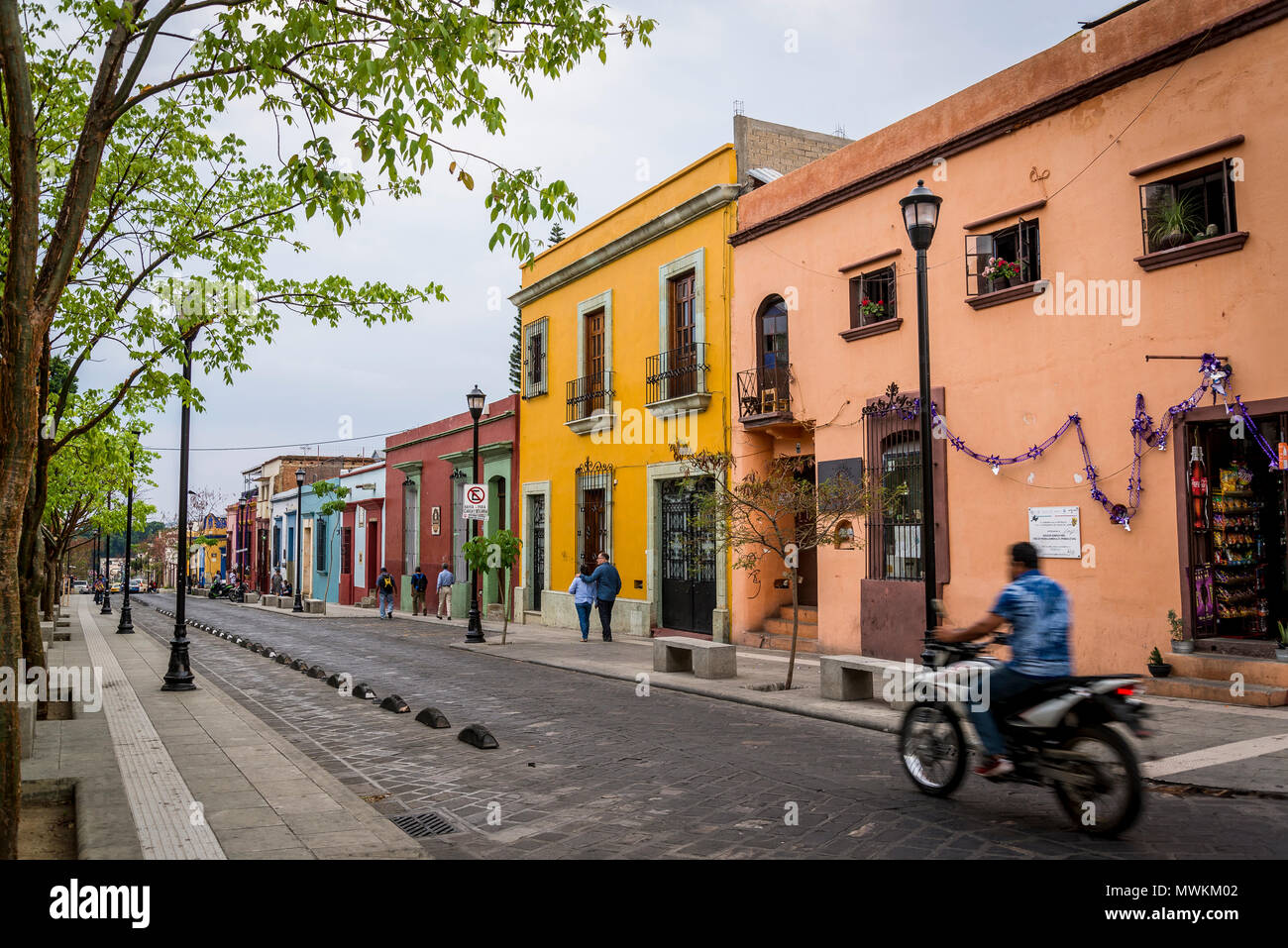 Street with colourful houses in historic city centre, Oaxaca, Mexico