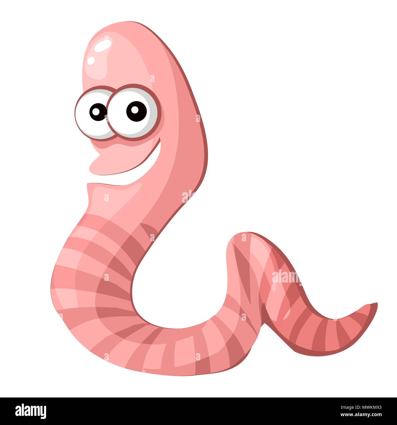 Fun cartoon earthworm isolated on a white background. Vector cartoon close-up illustration. Stock Vector