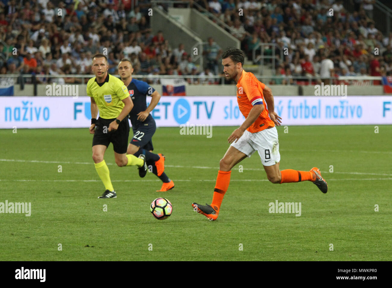 Trnava, Slovakia. 31st May, 2018. Dutch captain Kevin Strootman (8) during the friendly football match between Slovakia and Netherlands (1 – 1). Stock Photo