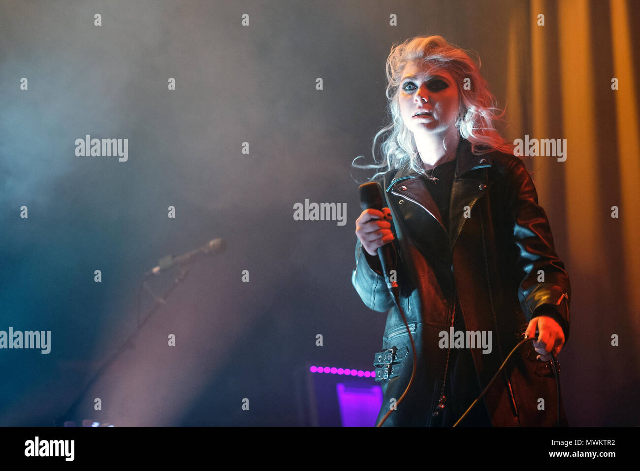 Taylor Momsen, lead singer of The Pretty Reckless, live onstage. Taylor Momsen singer, The Pretty Reckless singer, The Pretty Reckless band. Stock Photo