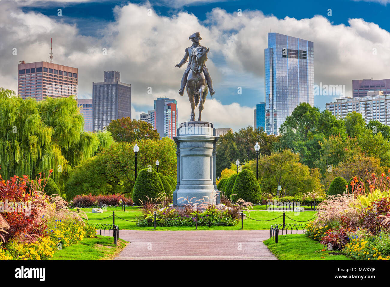George Washington Monument at Public Garden in Boston, Massachusetts. Stock Photo
