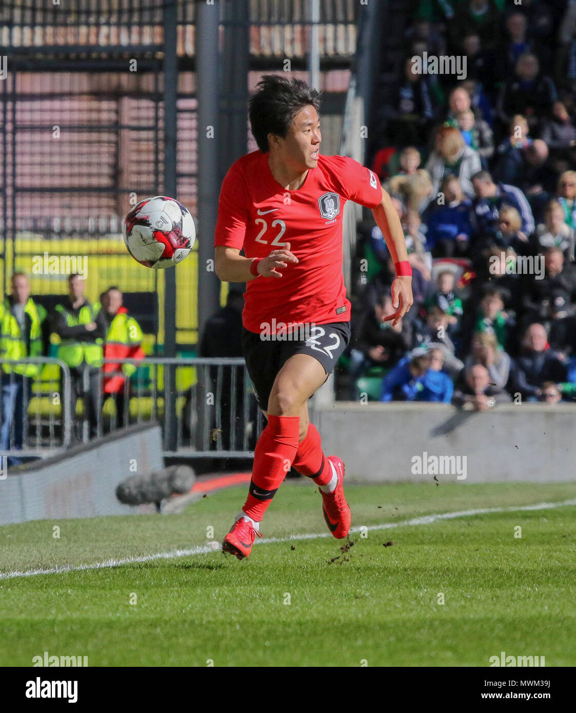 24 March 2018. International Football firendly 2018, Northern Ireland v South Korea at Windsor Park, Belfast. (22) Kwon Chang-hoon South Korea. Stock Photo