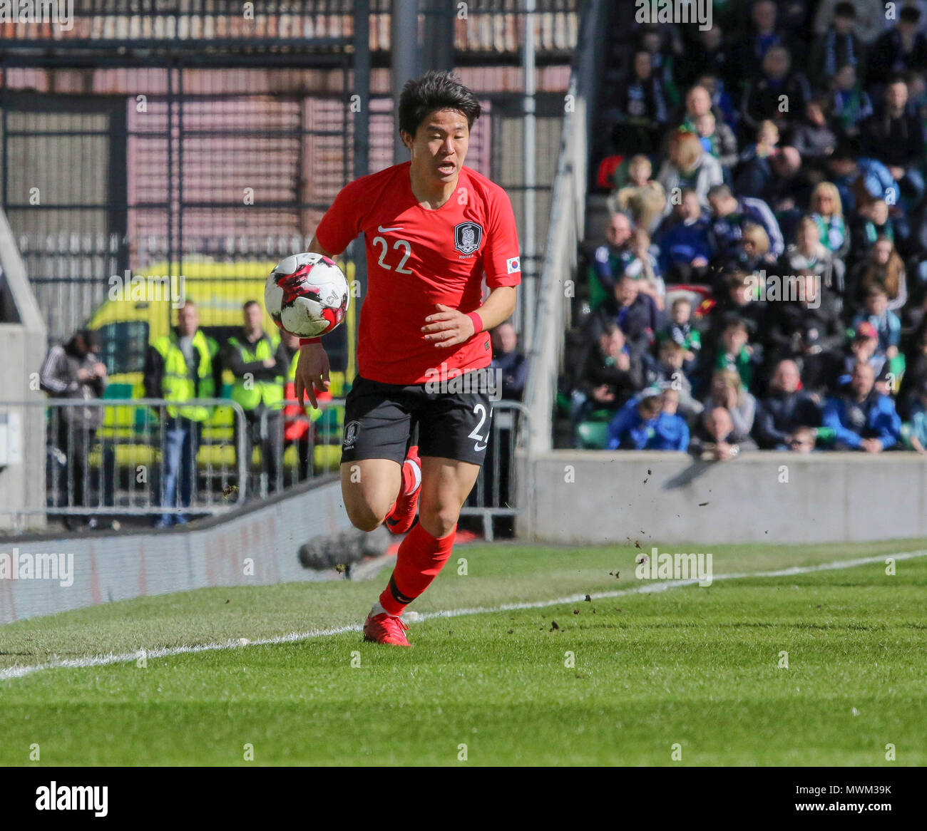 24 March 2018. International Football firendly 2018, Northern Ireland v South Korea at Windsor Park, Belfast. (22) Kwon Chang-hoon South Korea. Stock Photo