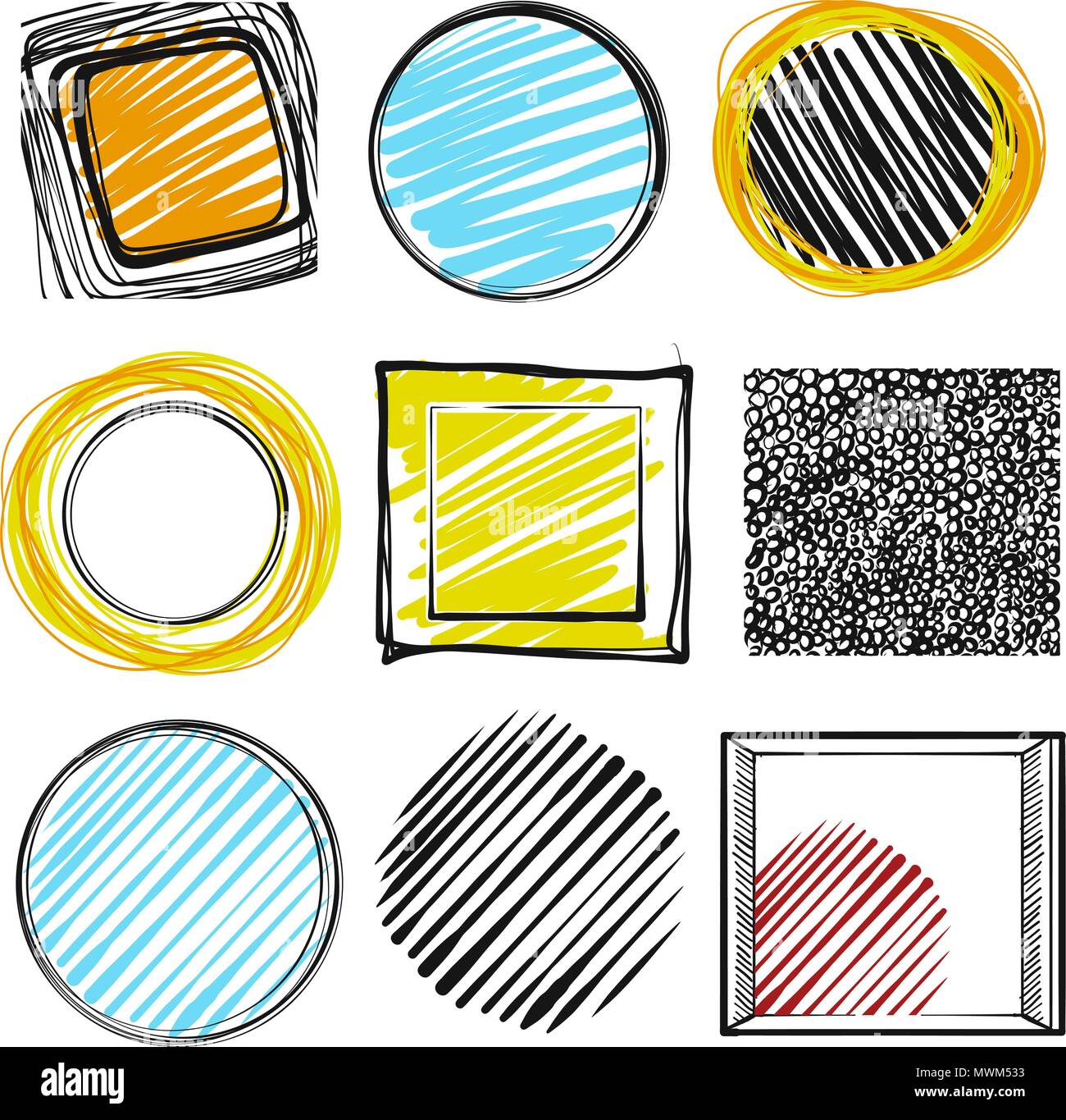 Set of hand-drawn marker lines and frames. Vector assets Stock Vector