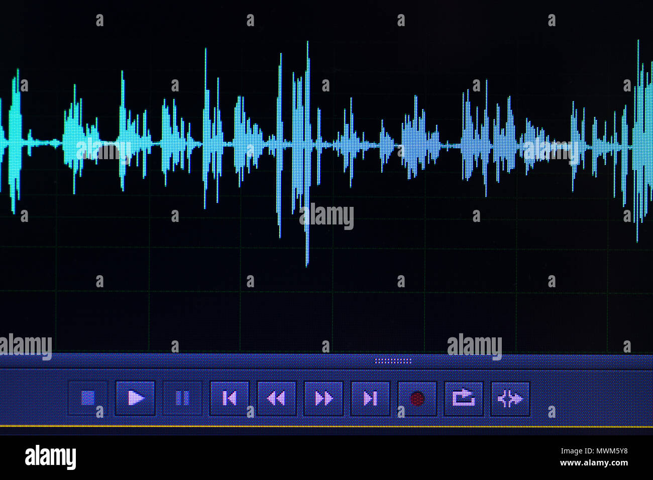 Audio sound wave studio editing computer program screen showings sounds