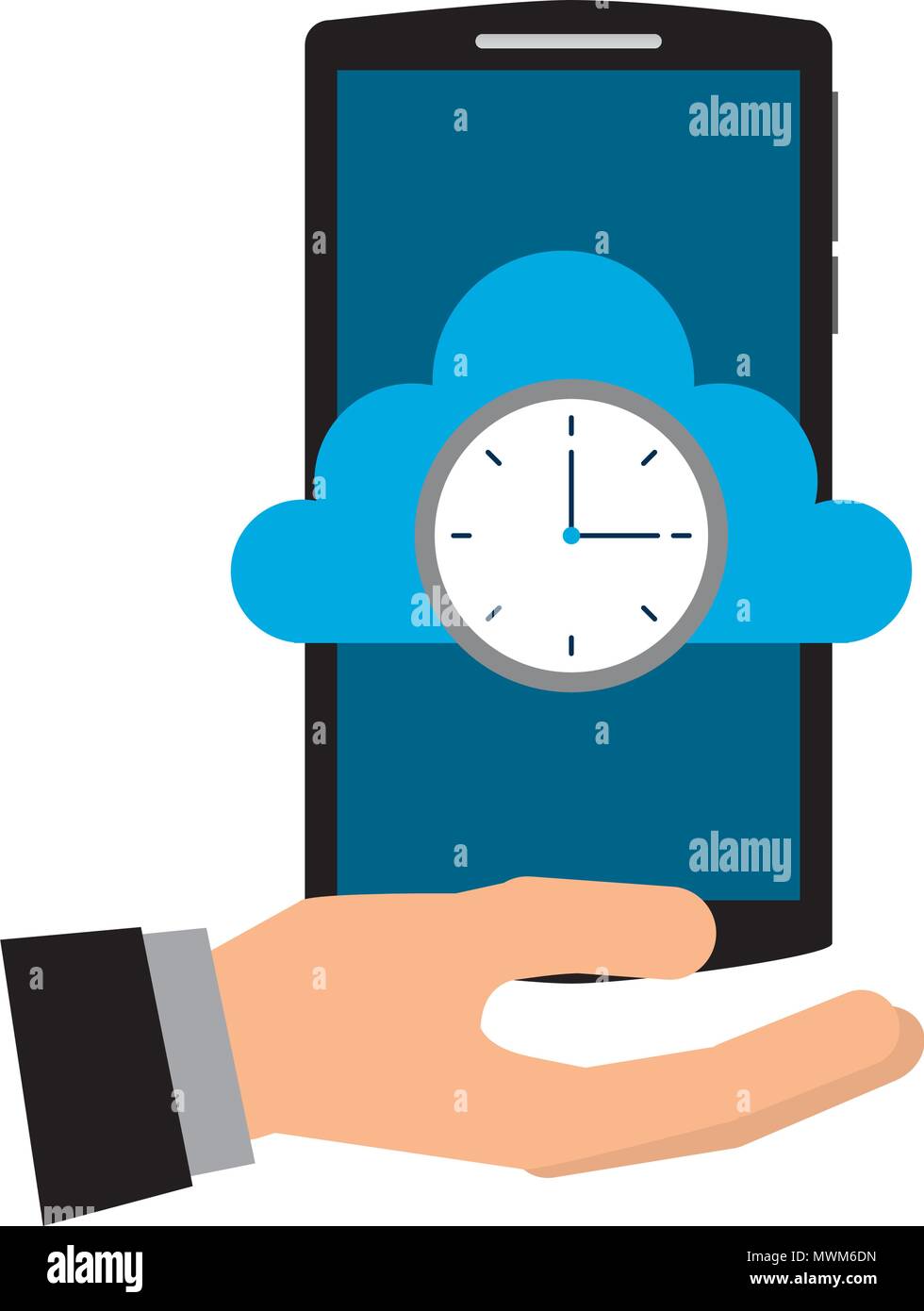 hand with smartphone and cloud computing isolated icon vector ...