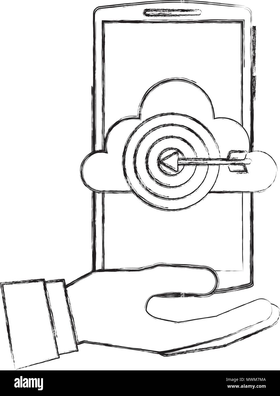 hand with smartphone and cloud computing isolated icon vector ...