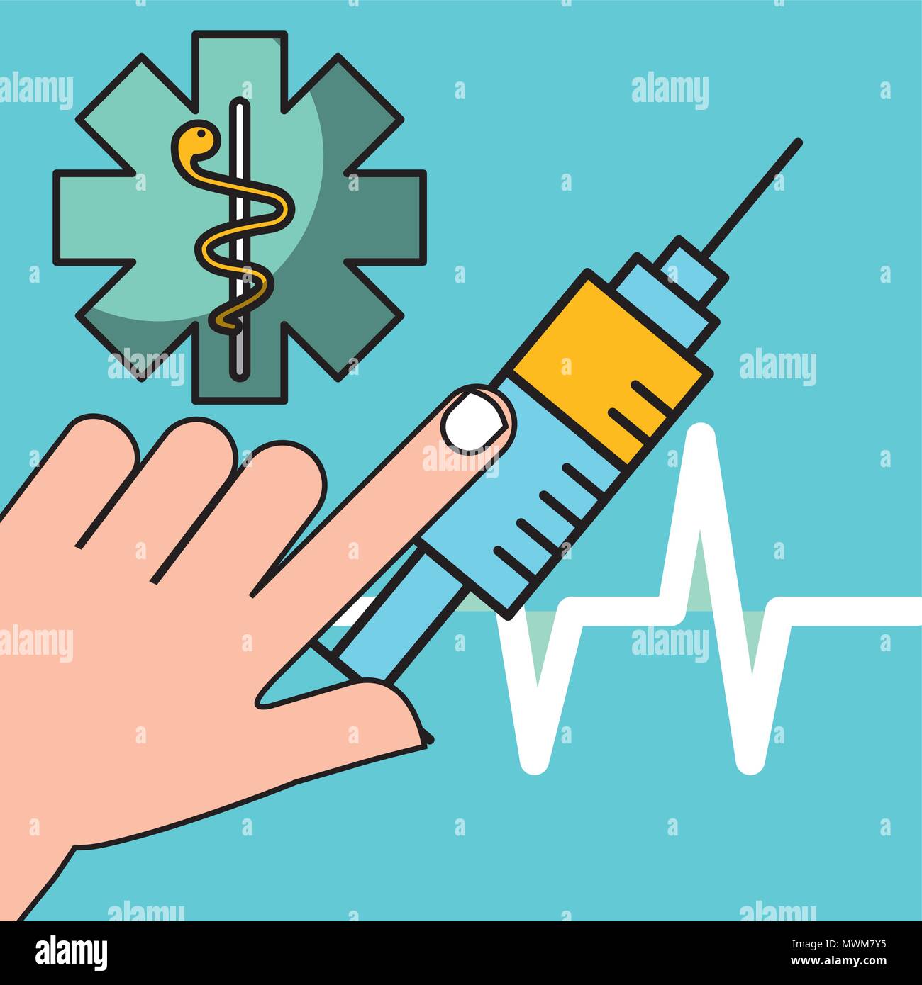 hand holding syringe mental health care vector illustration Stock ...