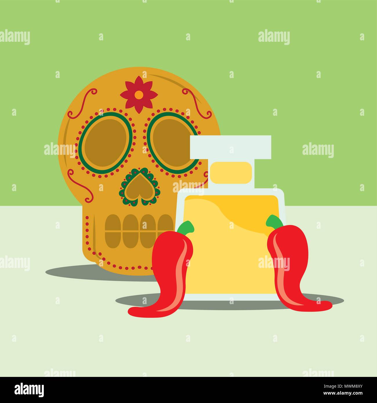viva mexico celebration mexican skull chili peppers dead day vector ...